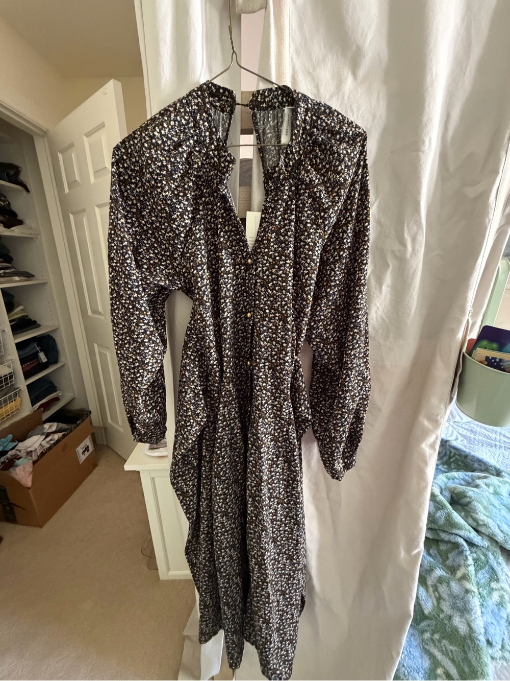 Avantlook Black Floral Long Sleeve Midi Dress